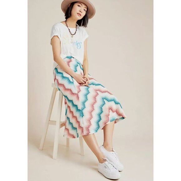 NEW Maeve Anthropologie Chevron Striped MARIA Knit Midi Skirt XL - Picture 2 of 9
